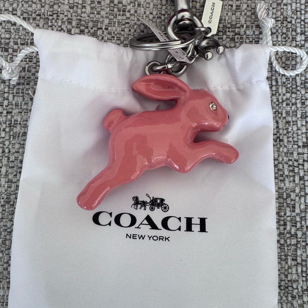 Coach Pink Rabbit Keychain NWT